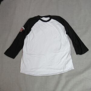 Jim Beam T-Shirt Mens Size Large White Black Raglan Whiskey Liquor Tee Crew Neck